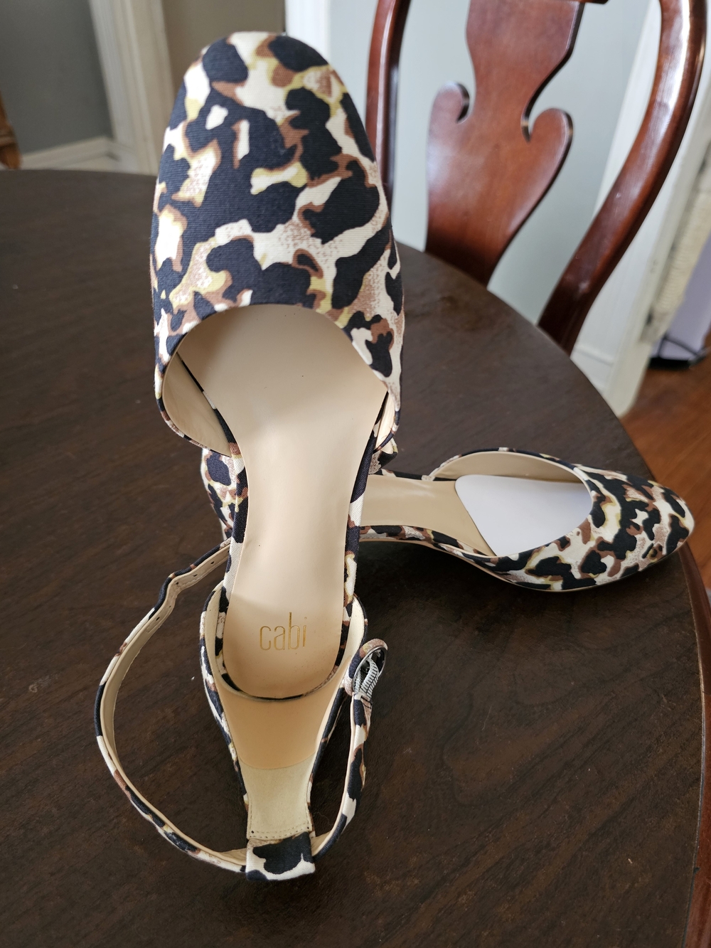 Cabi "Kiki" Ankle Strap Leopard Print Block Kitten Heels (Style #6020)